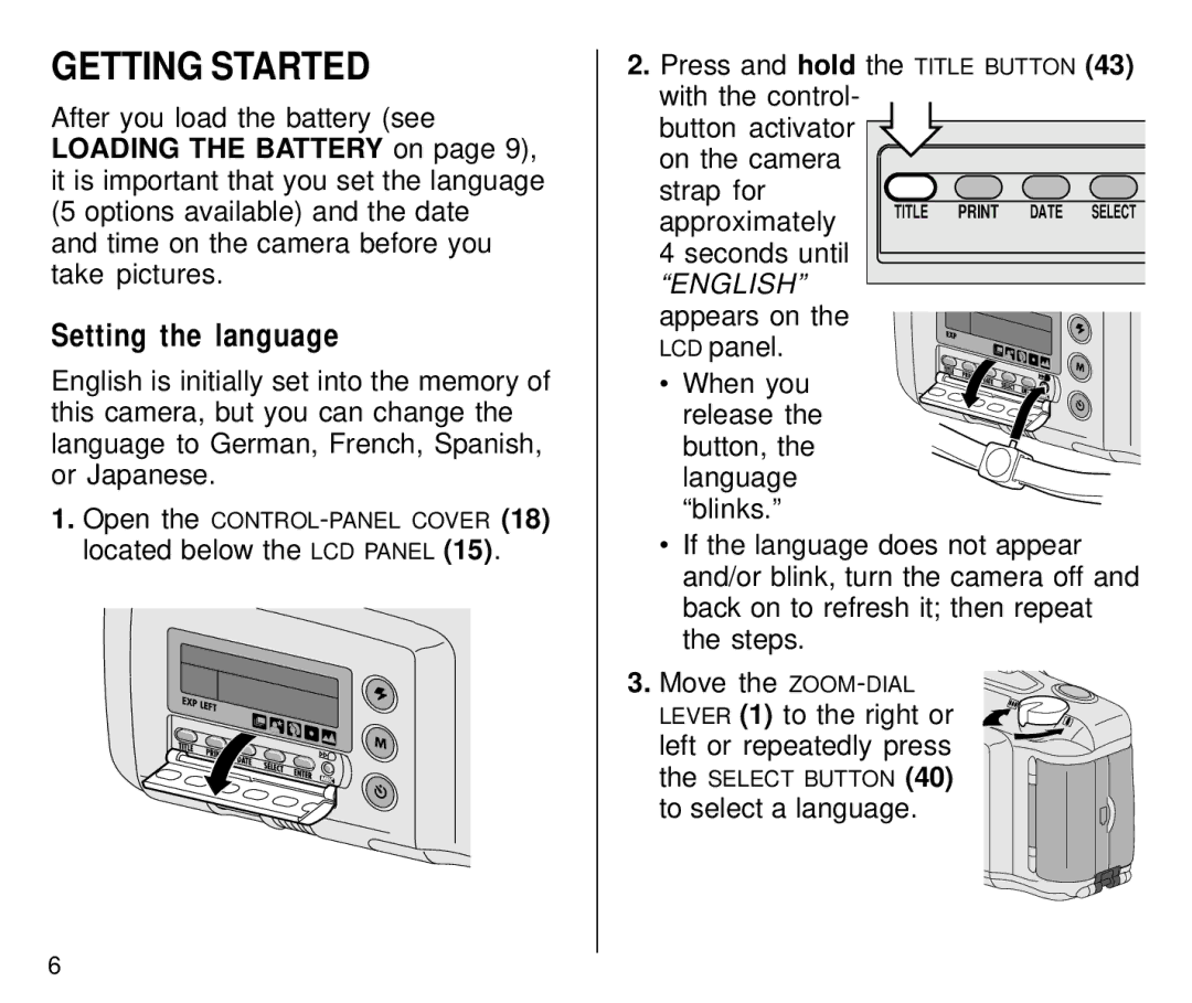 Kodak C800 manual Getting Started, Setting the language 