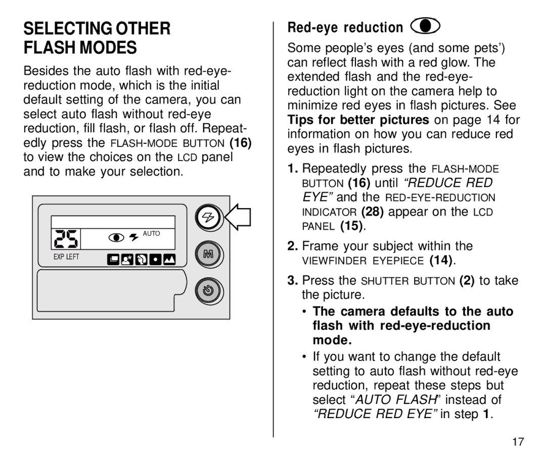 Kodak C800 manual Selecting Other Flash Modes, Red-eye reduction 