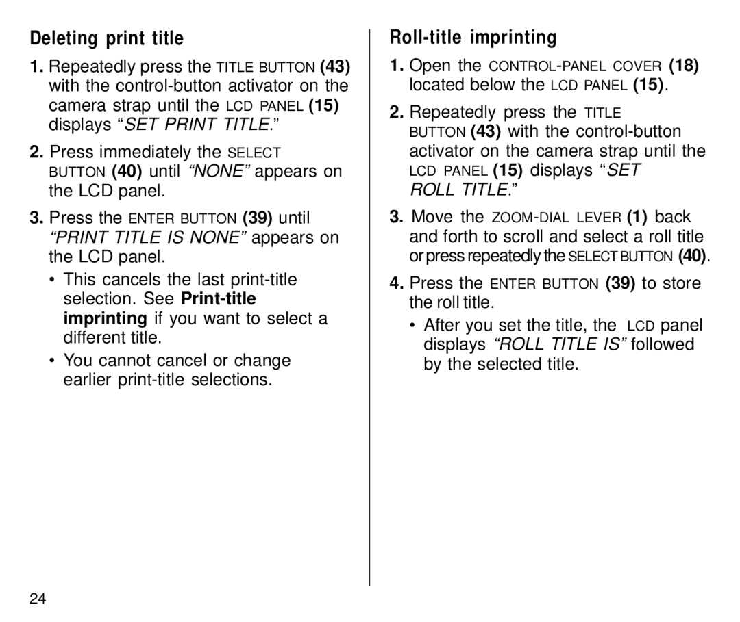 Kodak C800 manual Deleting print title, Roll-title imprinting 