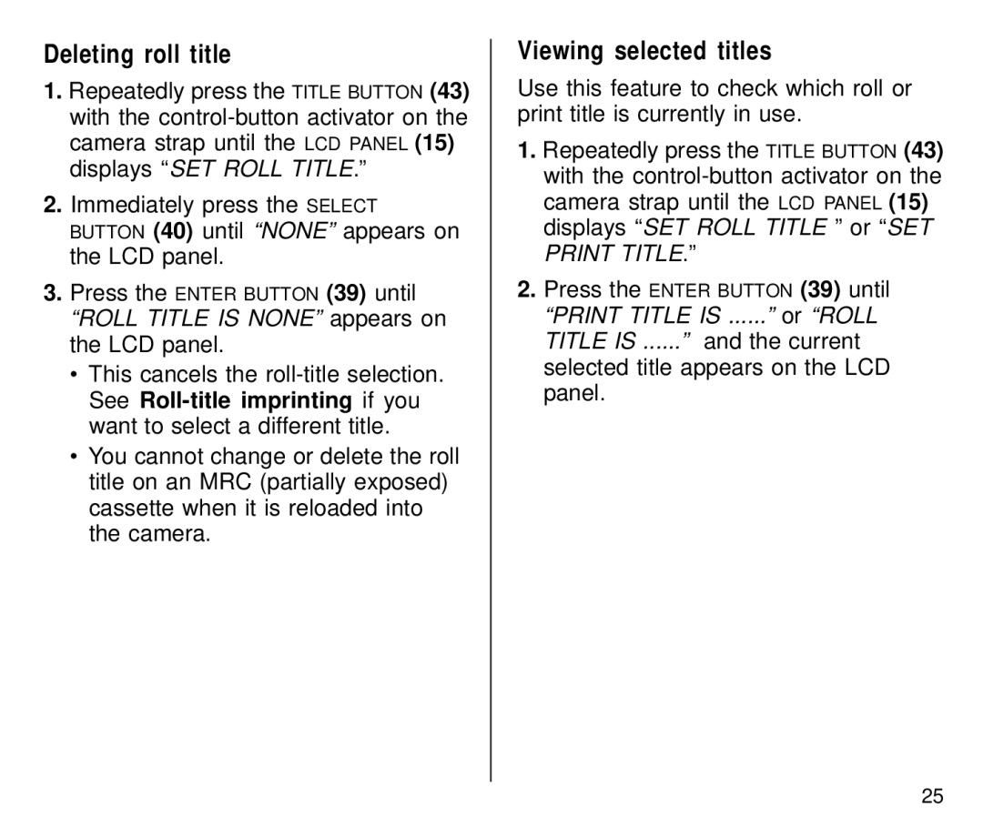 Kodak C800 manual Deleting roll title, Viewing selected titles 