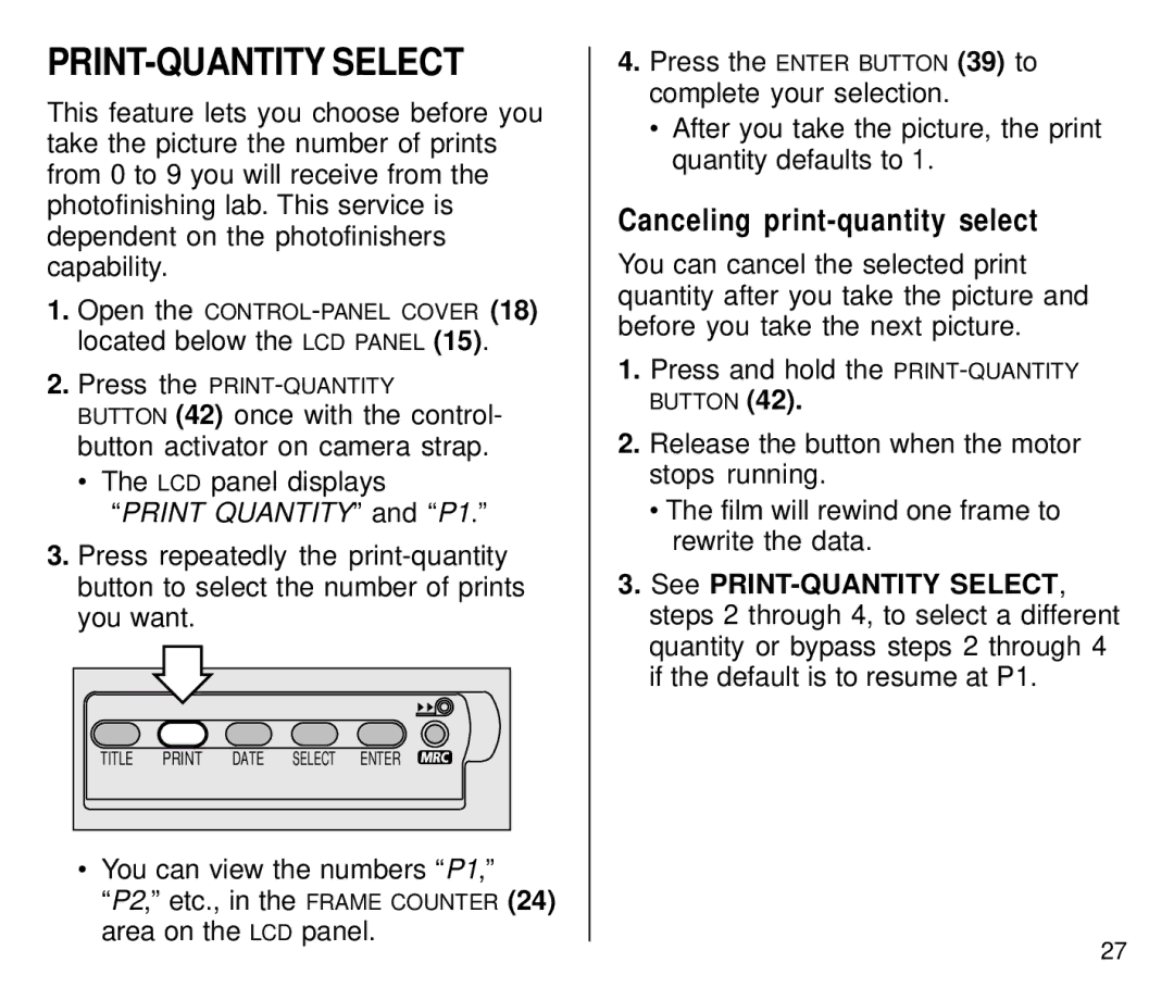 Kodak C800 manual PRINT-QUANTITY Select, Canceling print-quantity select 