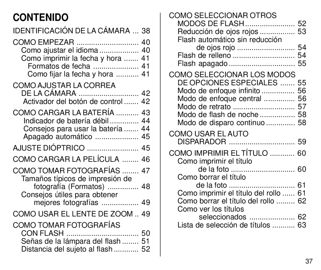 Kodak C800 manual Contenido, Activador del botón de control, Indicador de batería débil Consejos para usar la batería 