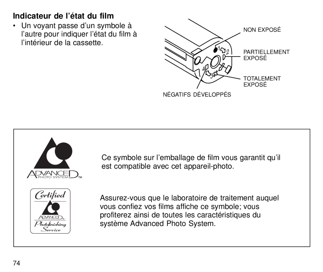 Kodak C800 manual Indicateur de l’état du film 