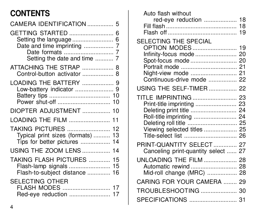 Kodak C800 manual Contents 