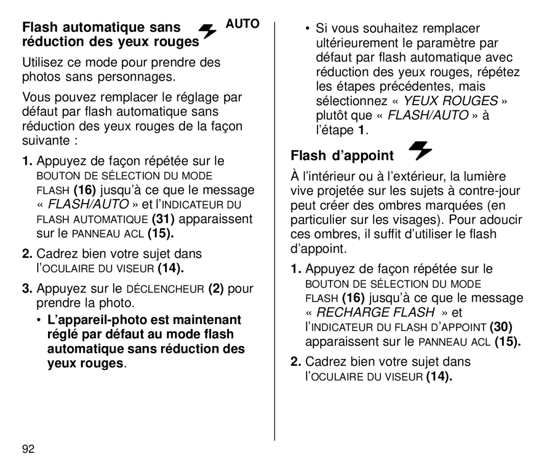 Kodak C800 manual Flash automatique sans, Flash d’appoint 