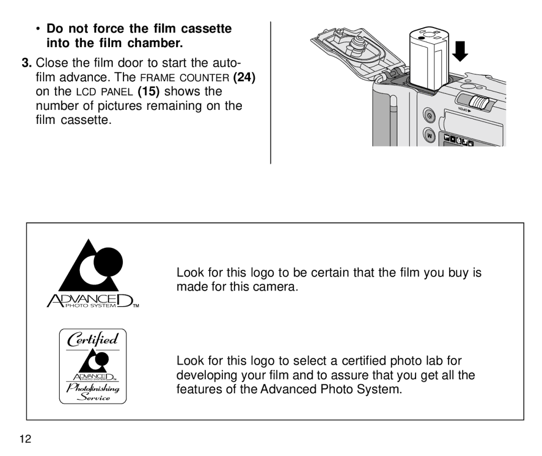 Kodak C800/C850 manual Do not force the film cassette Into the film chamber 