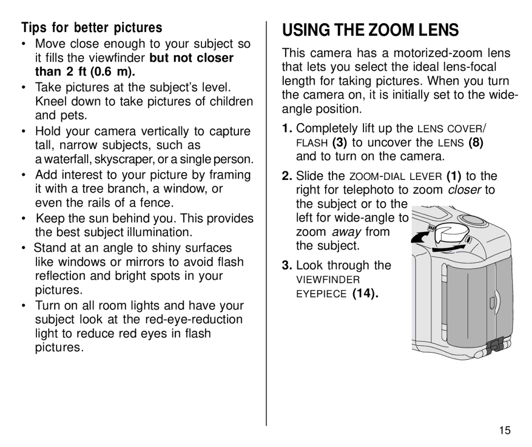 Kodak C800/C850 manual Using the Zoom Lens, Tips for better pictures 