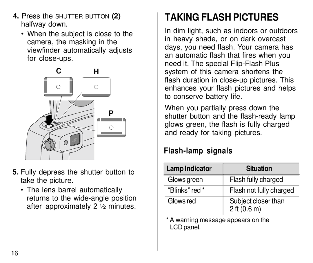 Kodak C800/C850 manual Taking Flash Pictures, Flash-lamp signals, Lamp Indicator Situation 