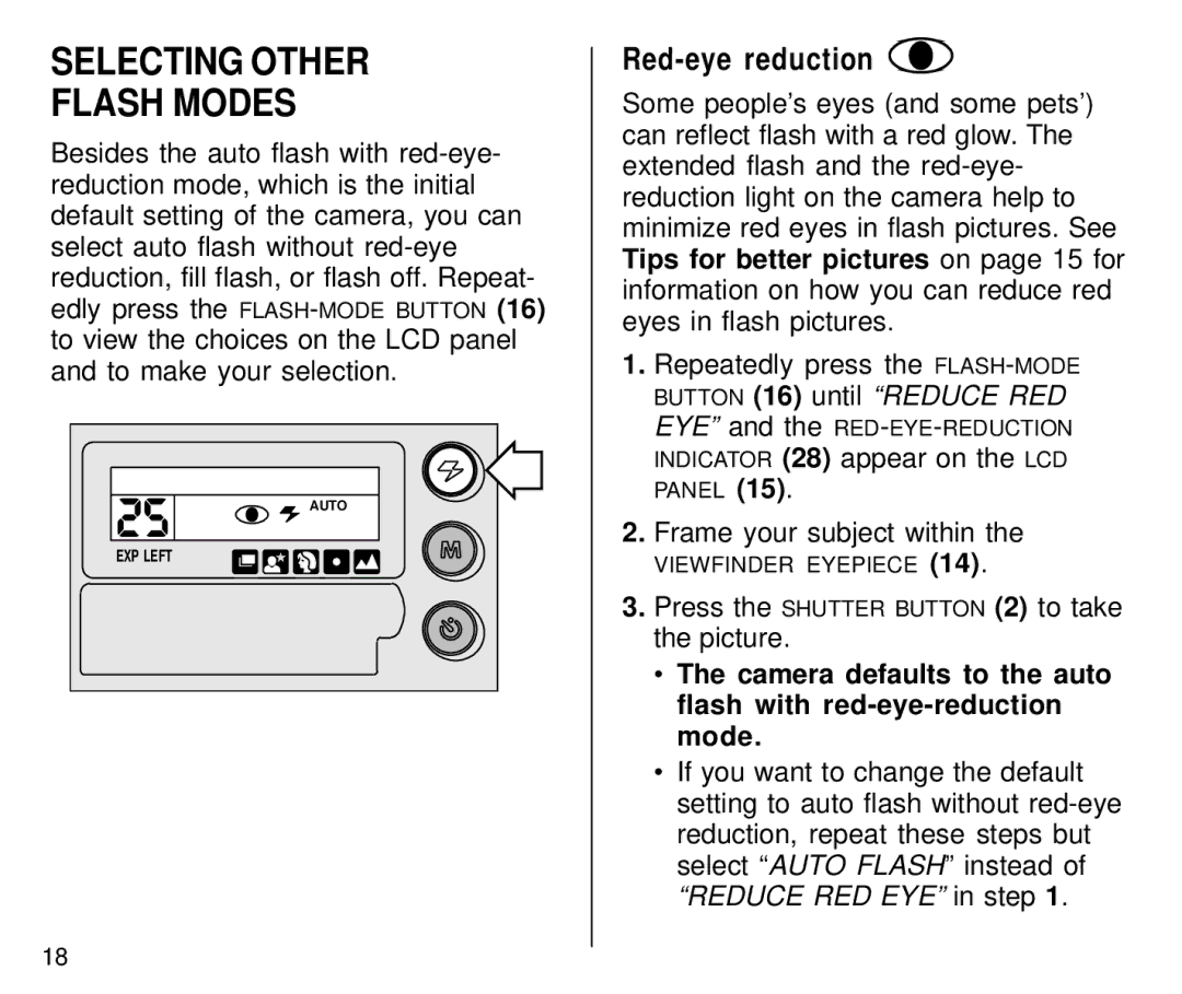 Kodak C800/C850 manual Selecting Other Flash Modes, Red-eye reduction 