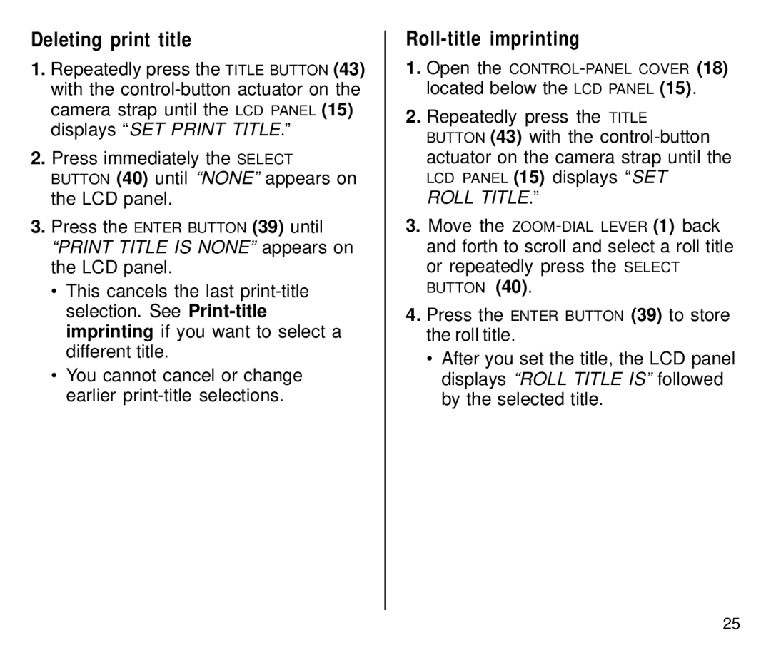 Kodak C800/C850 manual Deleting print title, Roll-title imprinting 