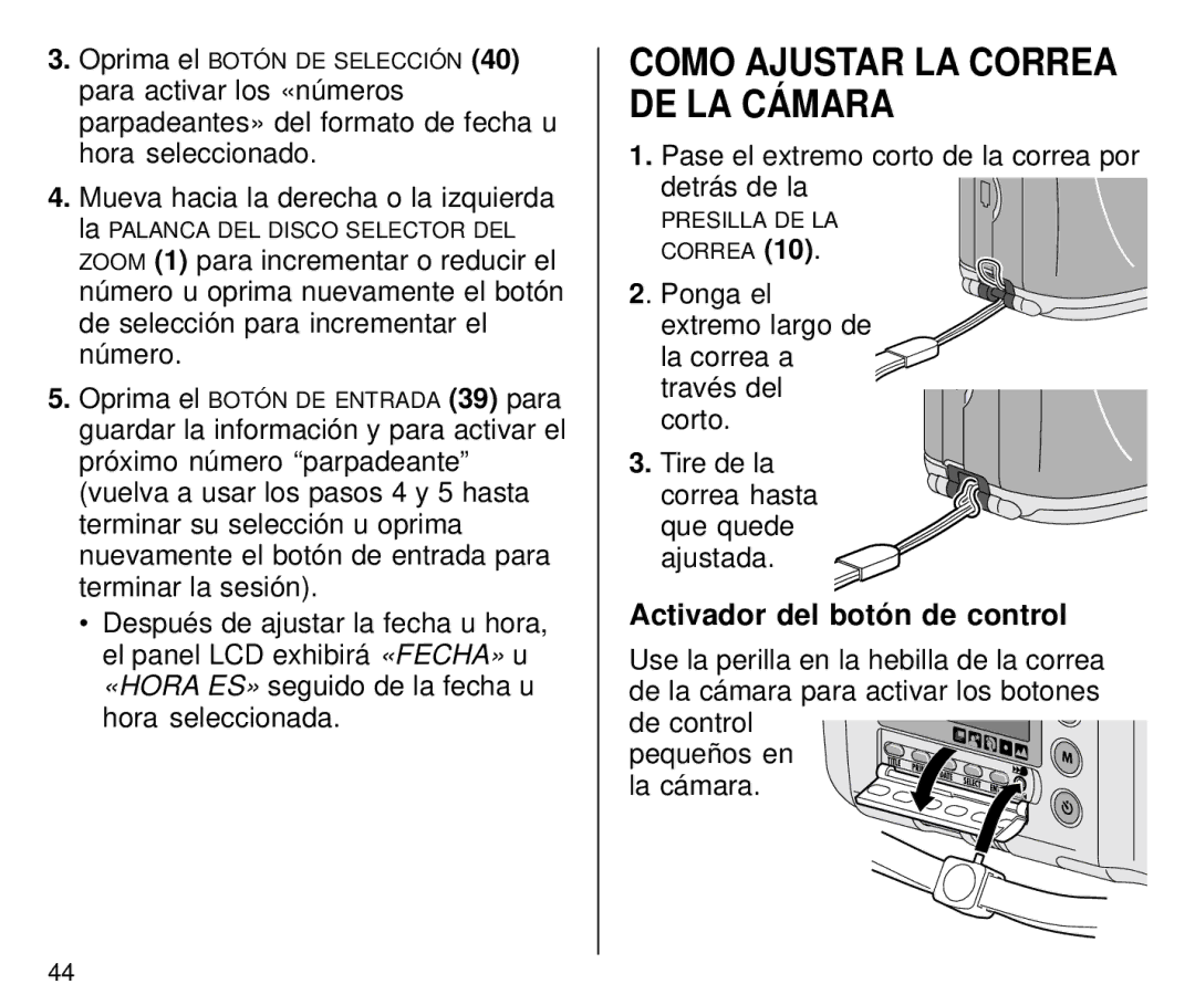 Kodak C800/C850 manual Como Ajustar LA Correa DE LA CÁ Mara, Pase el extremo corto de la correa por detrás de la 