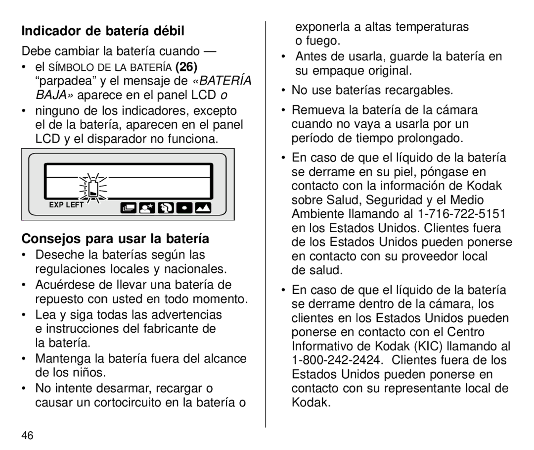 Kodak C800/C850 manual Indicador de batería dé bil, Debe cambiar la batería cuando, Consejos para usar la batería 