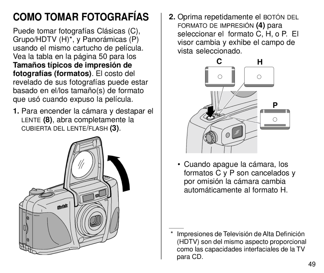 Kodak C800/C850 manual Como Tomar Fotografías, Oprima repetidamente el Botó N DEL 