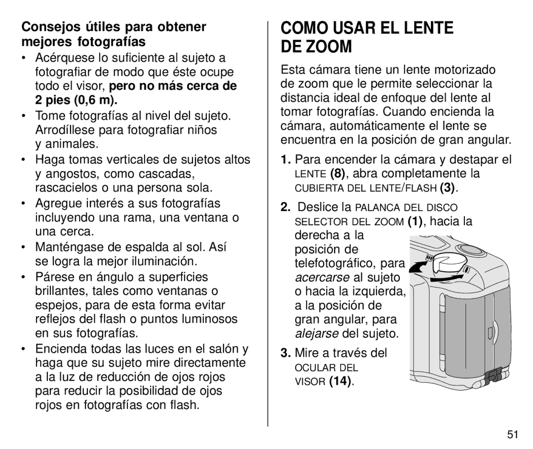 Kodak C800/C850 manual Como Usar EL Lente DE Zoom, Consejos ú tiles para obtener mejores fotografías 