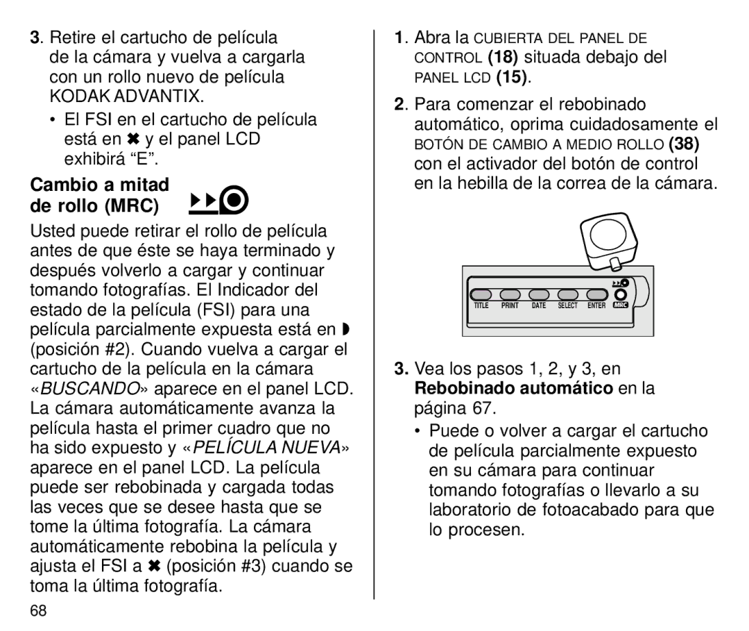 Kodak C800/C850 manual Cambio a mitad de rollo MRC 