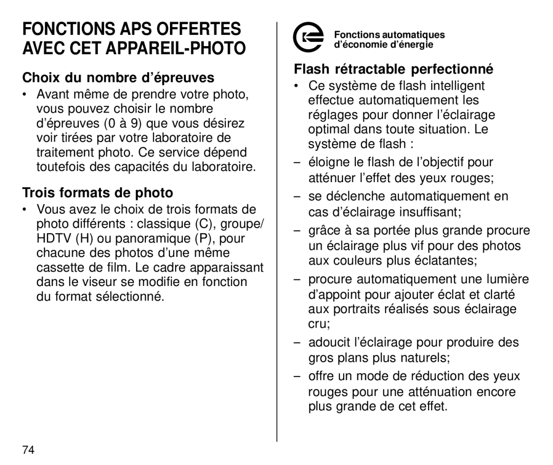 Kodak C800/C850 manual Choix du nombre d’é preuves, Trois formats de photo, Flash ré tractable perfectionné 