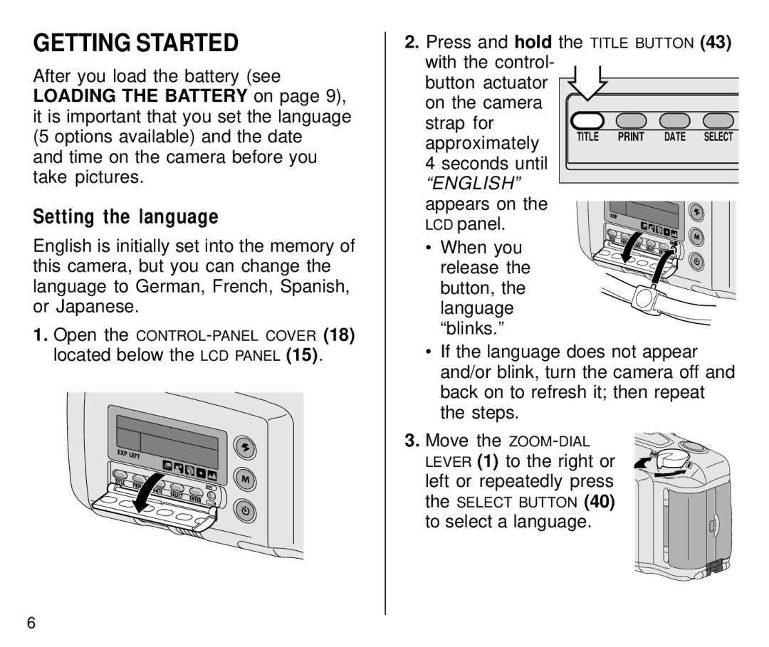 Kodak C800/C850 manual Getting Started, Setting the language 