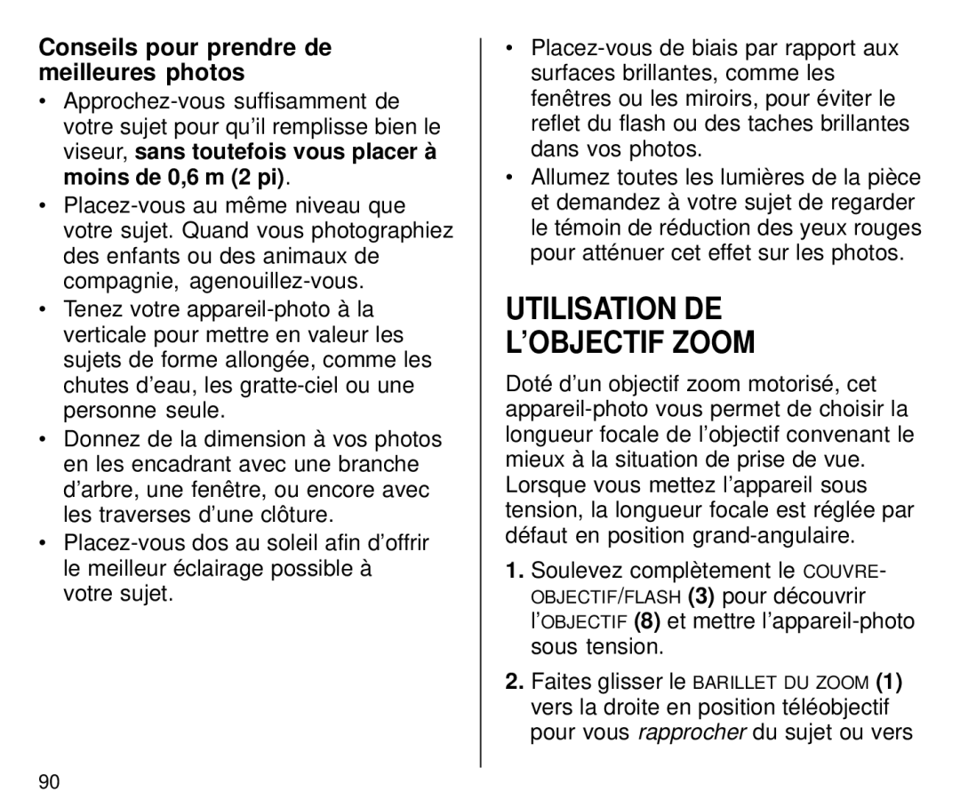 Kodak C800/C850 manual Utilisation DE ’OBJECTIF Zoom, Conseils pour prendre de meilleures photos 