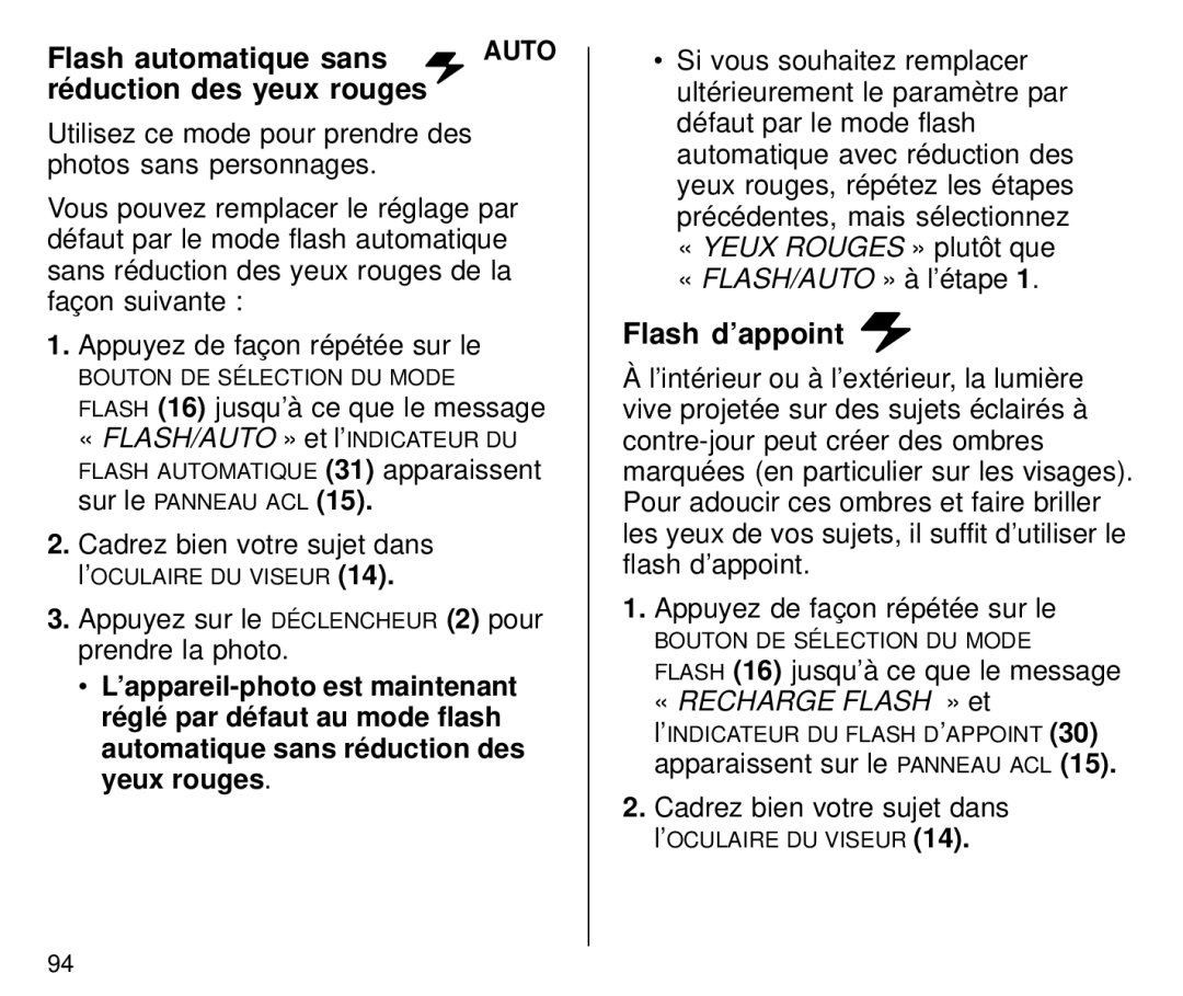 Kodak C800/C850 manual Flash automatique sans, « FLASH/AUTO » à l’étape, Flash d’appoint 