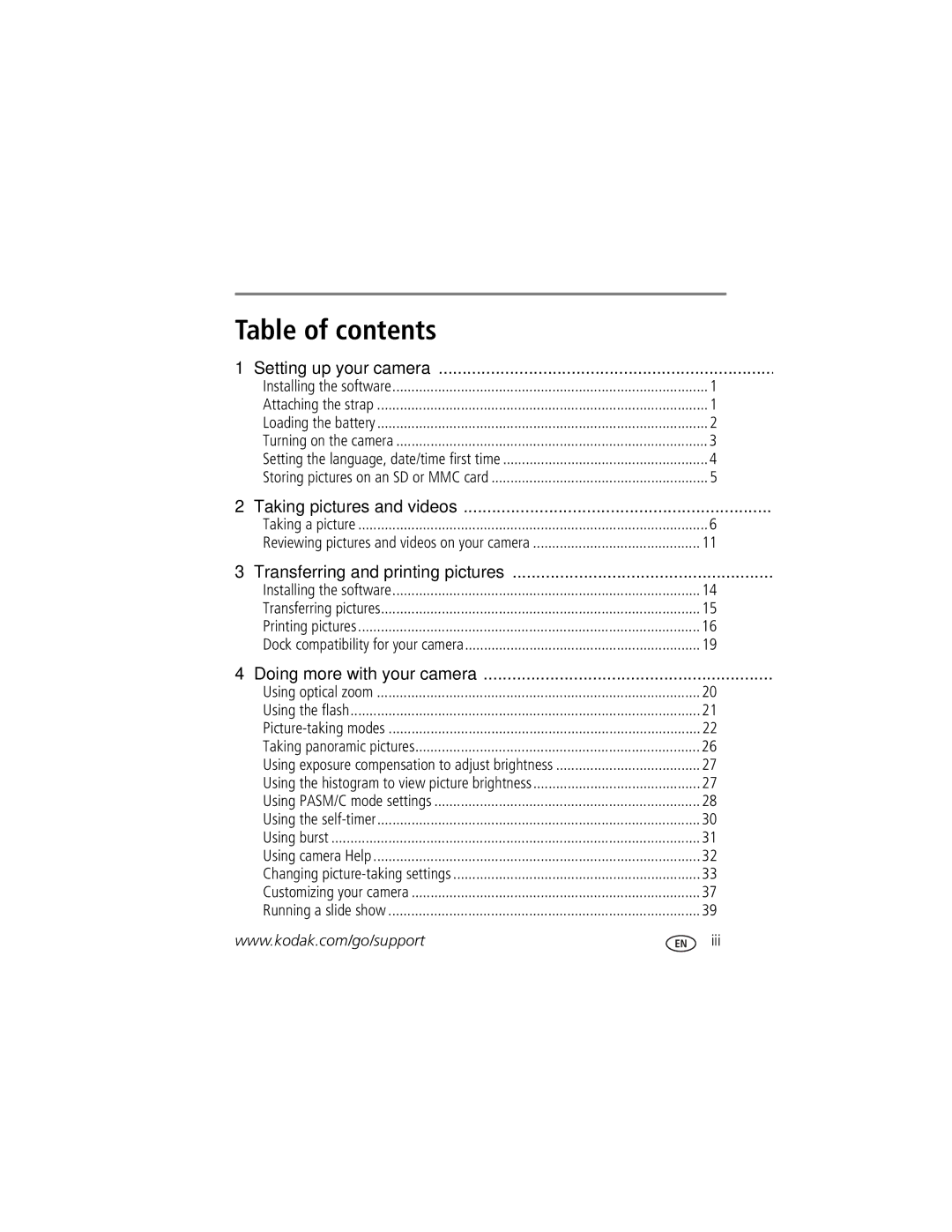 Kodak C875 manual Table of contents 