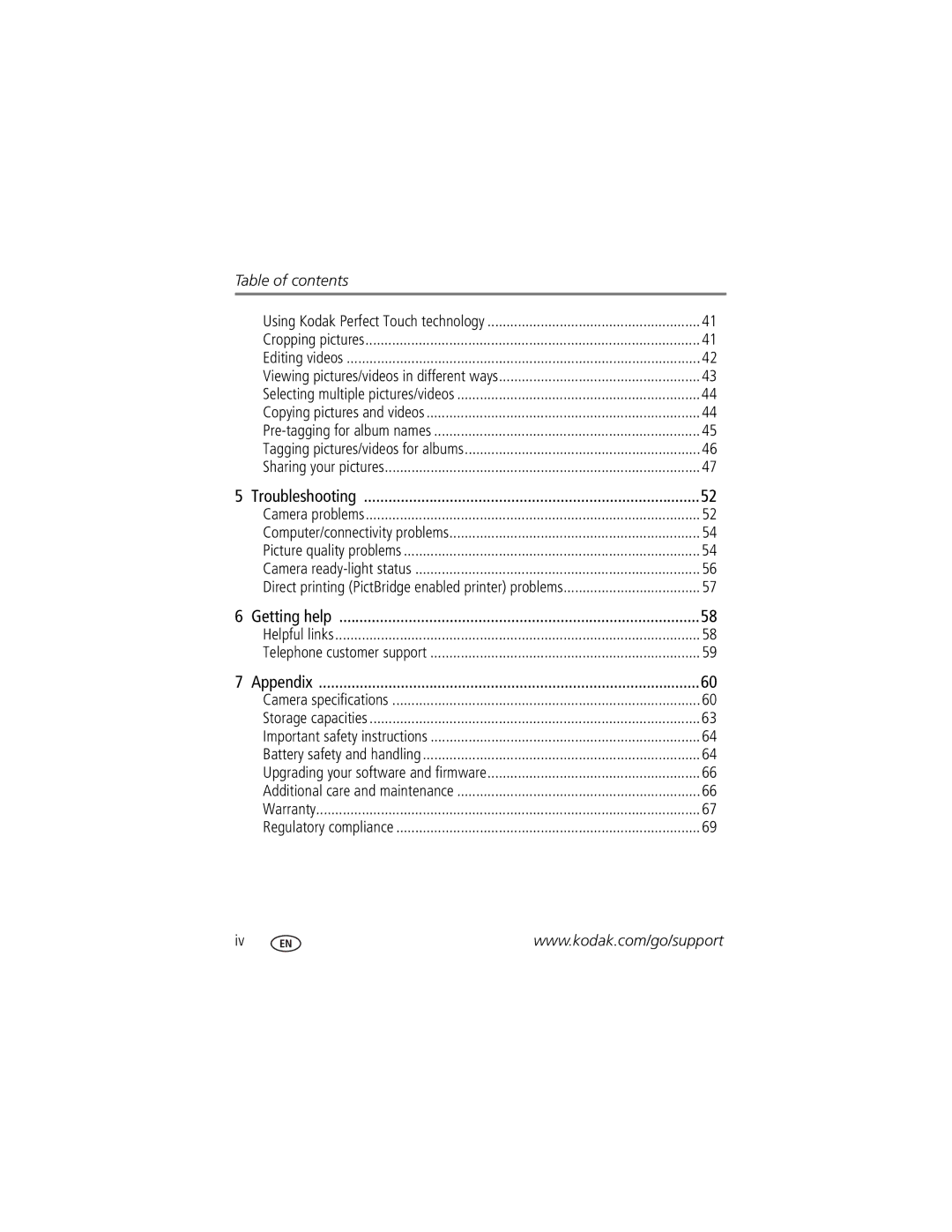 Kodak C875 manual Table of contents 