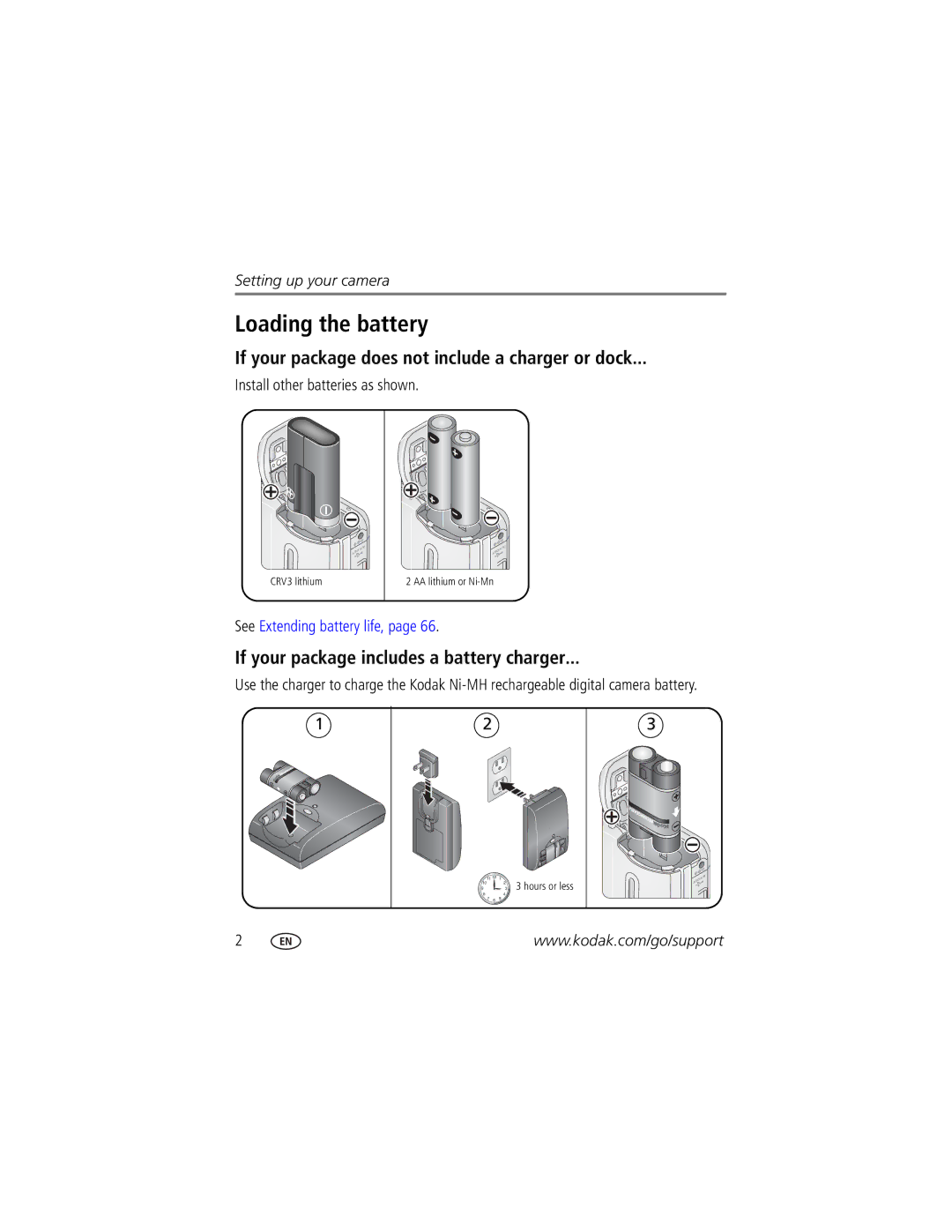 Kodak C875 manual Loading the battery, If your package does not include a charger or dock, Install other batteries as shown 