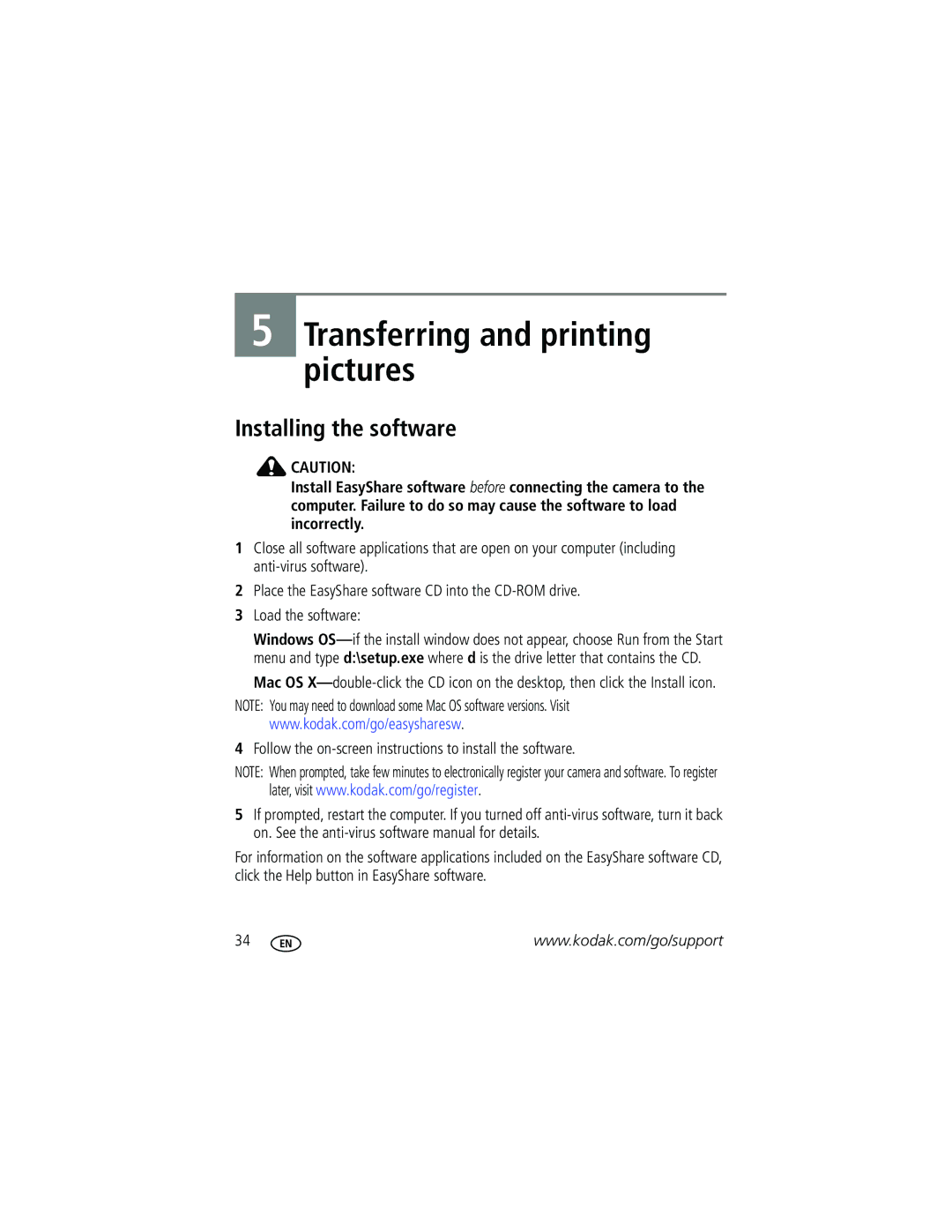 Kodak CD1013 manual Installing the software, Follow the on-screen instructions to install the software 