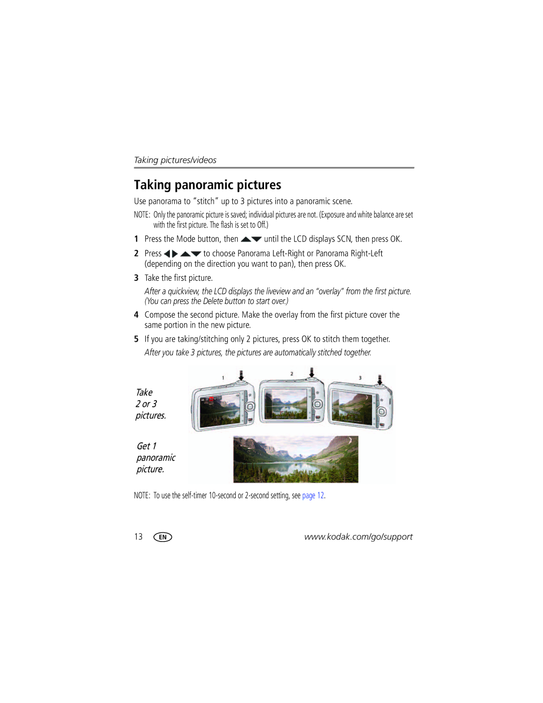 Kodak CD153 manual Taking panoramic pictures, Take the first picture 