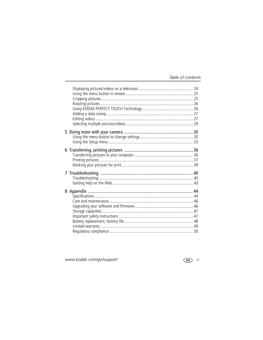 Kodak CD153 manual Table of contents 