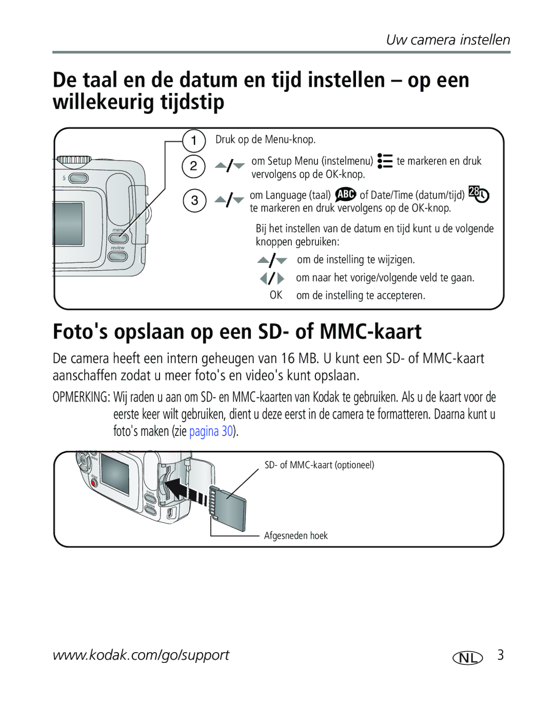 Kodak C310, CD40 manual Fotos opslaan op een SD- of MMC-kaart 