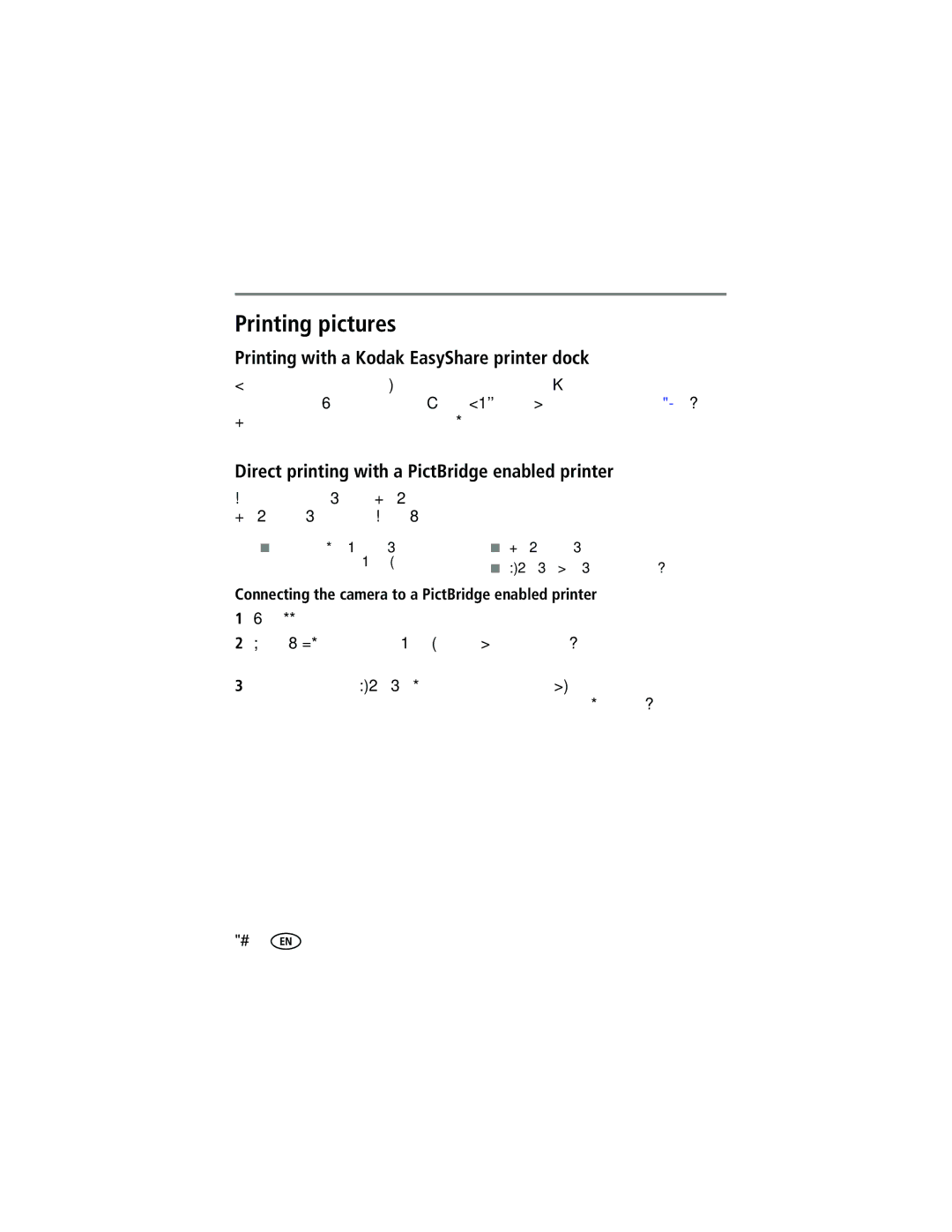 Kodak CD43 manual Printing pictures, Connecting the camera to a PictBridge enabled printer 