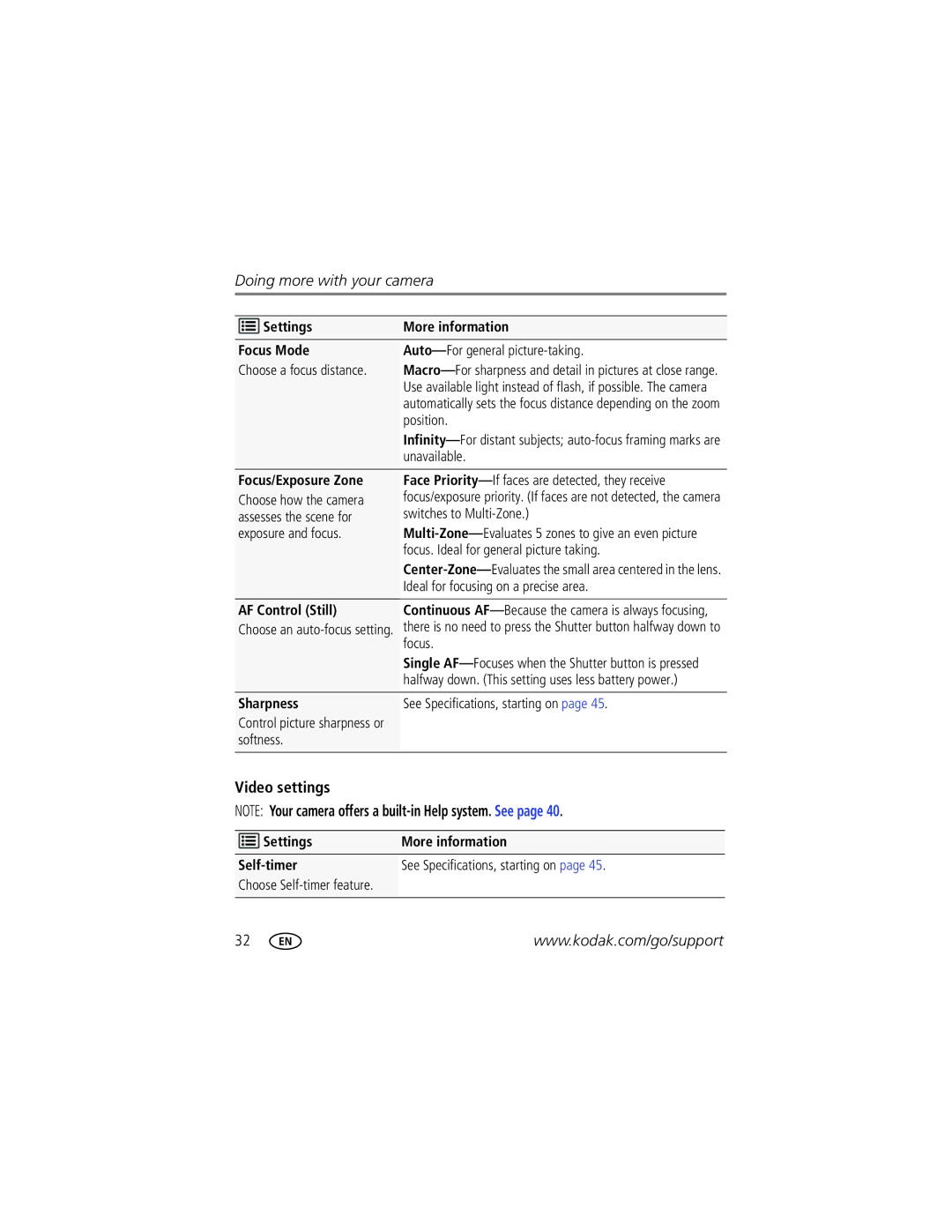 Kodak CD44 manual Video settings 