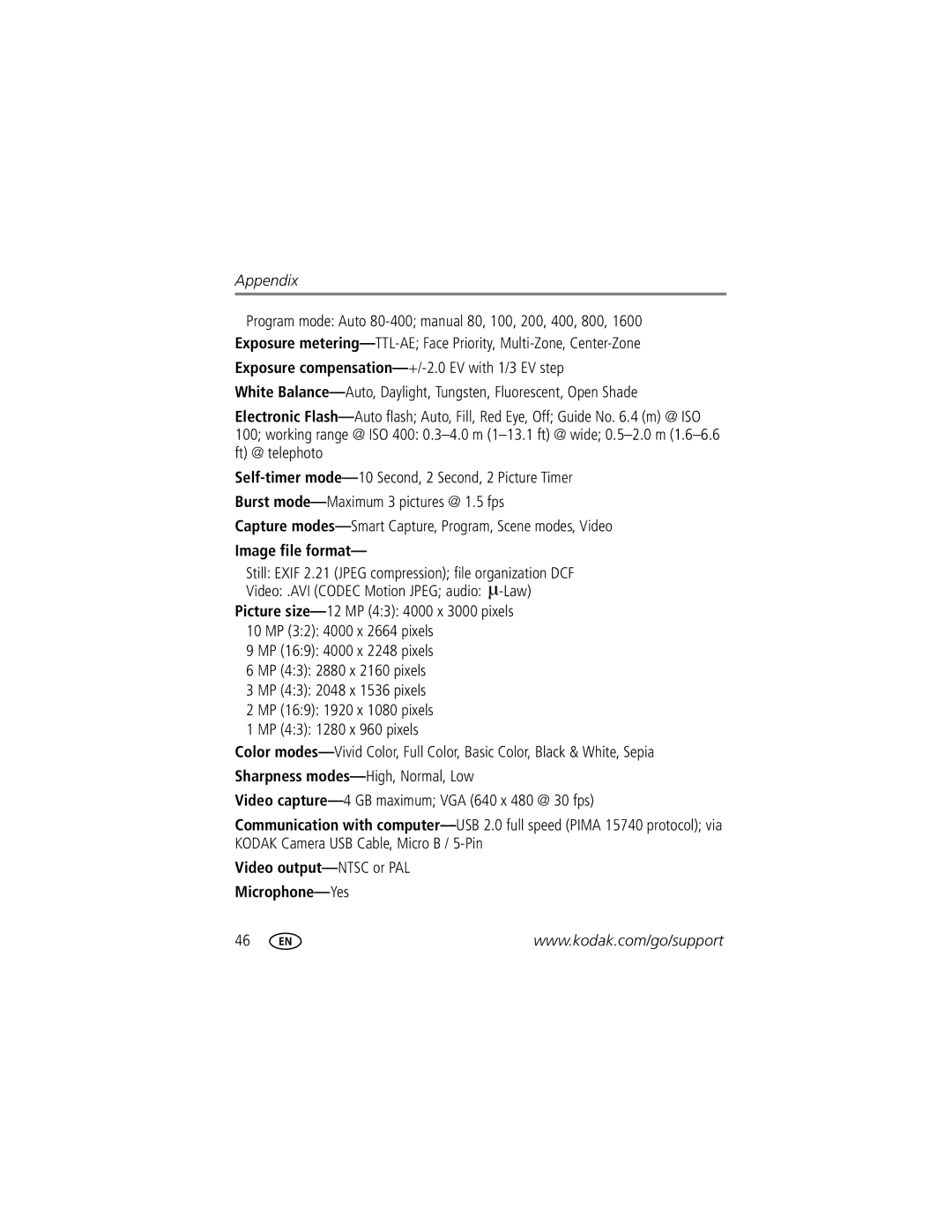 Kodak CD44 manual Image file format, Still Exif 2.21 Jpeg compression file organization DCF 