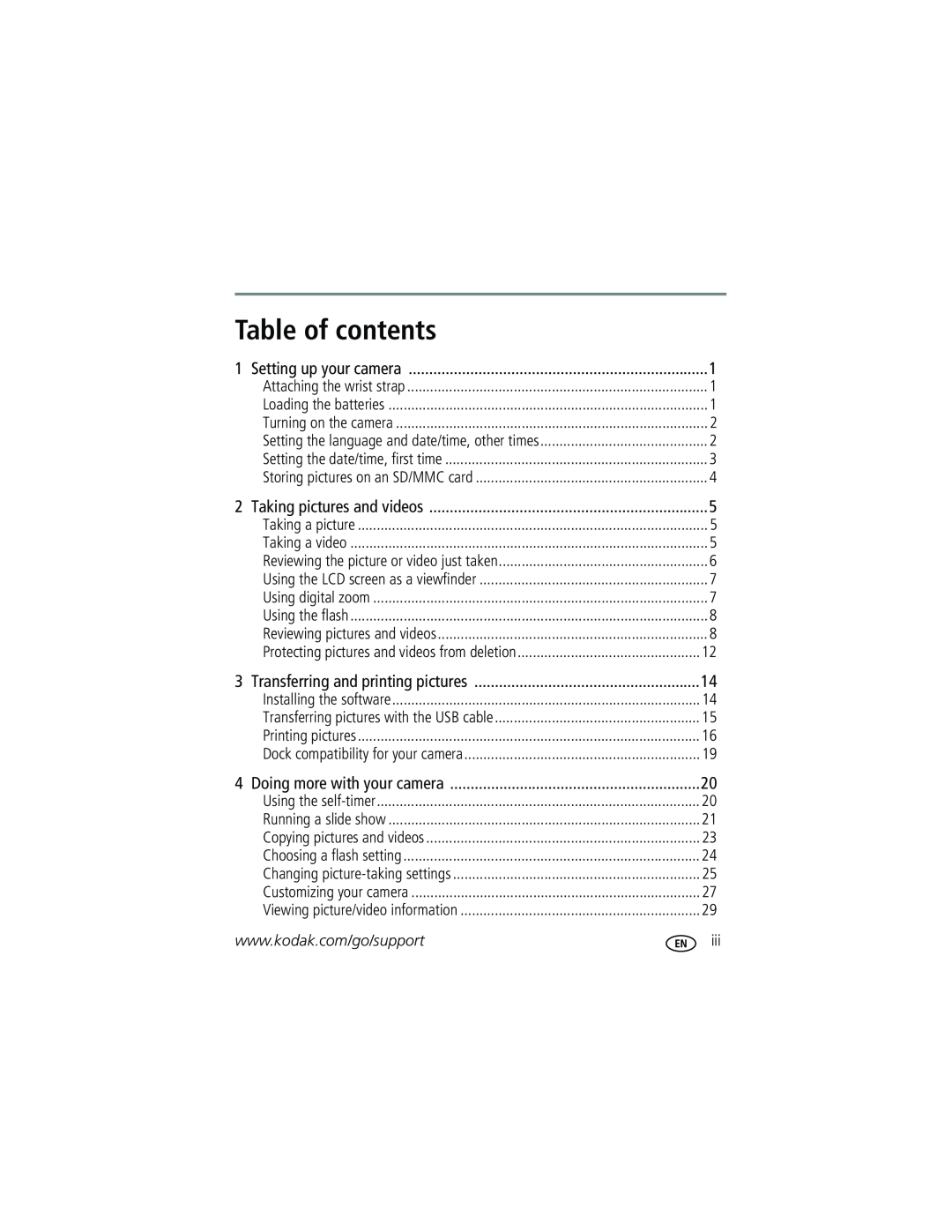 Kodak C530, CD50, C315 manual Table of contents 