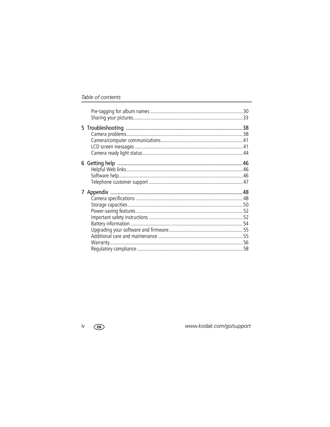 Kodak CD50, C315, C530 manual Table of contents 