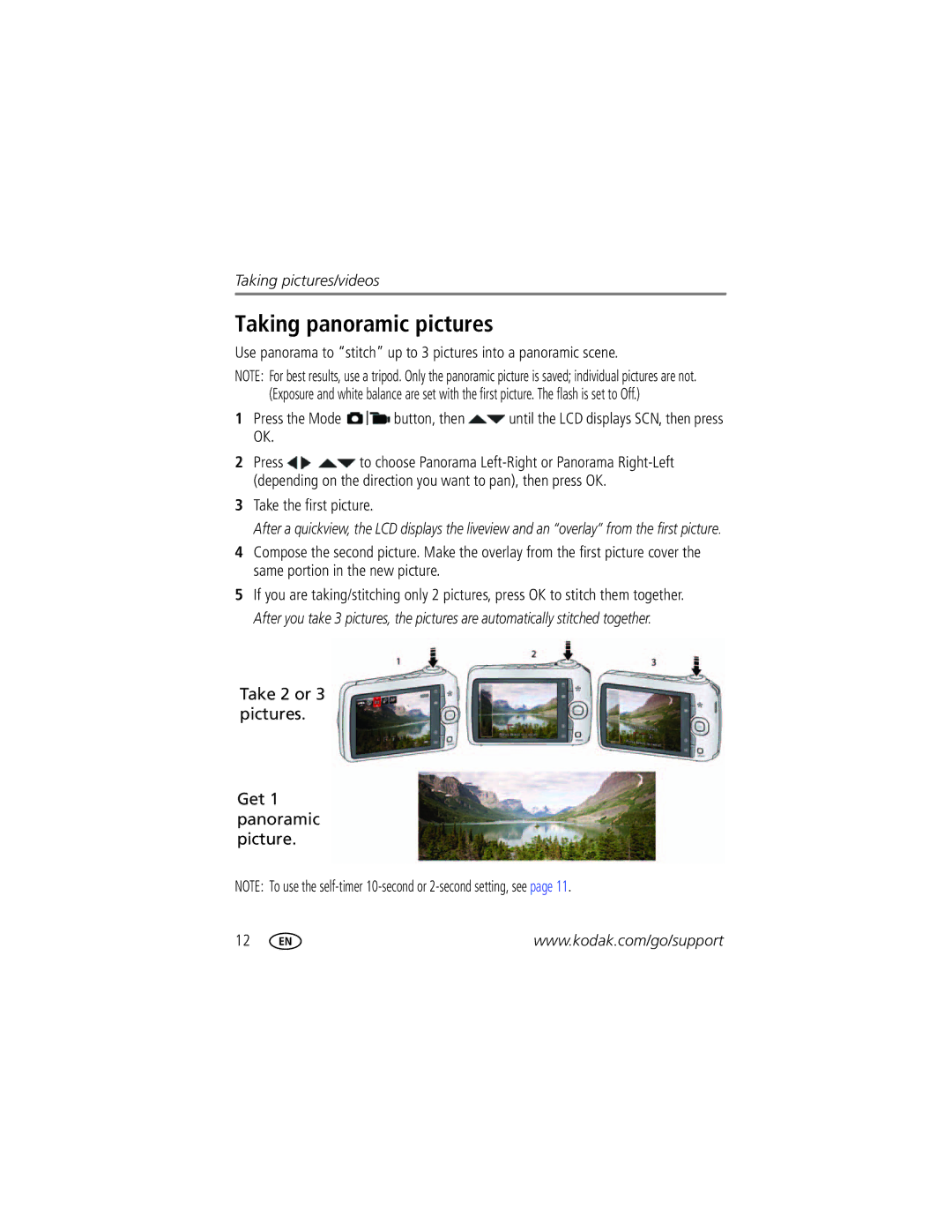 Kodak CD83, 1099969 manual Taking panoramic pictures, Take the first picture, Take 2 or 3 pictures Get 1 panoramic picture 