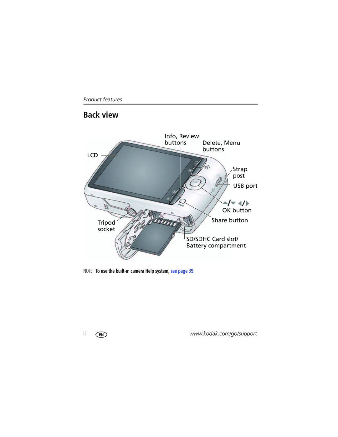 Kodak CD83, 1099969 manual Back view, Lcd 