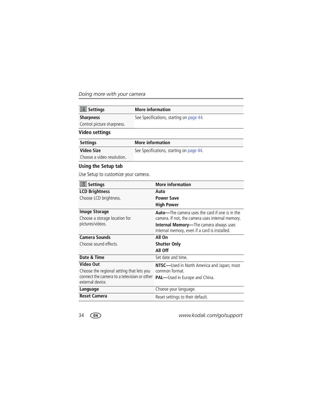 Kodak CD83, 1099969 manual Video settings, Using the Setup tab, Use Setup to customize your camera, Common format 