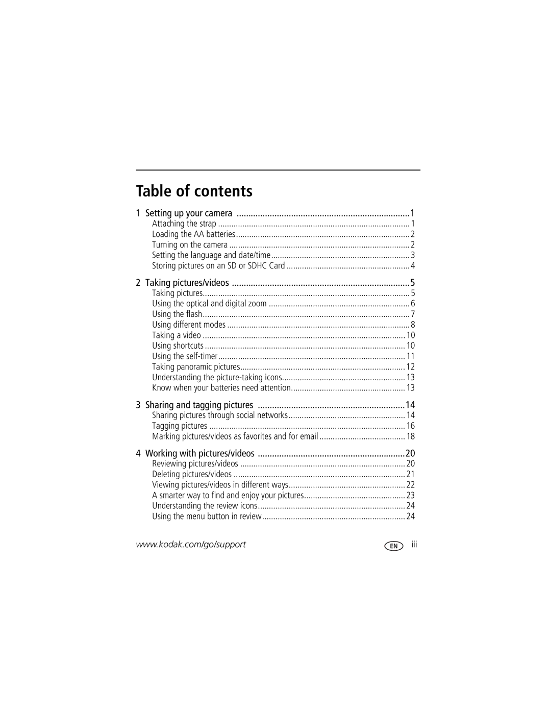 Kodak 1099969, CD83 manual Table of contents 