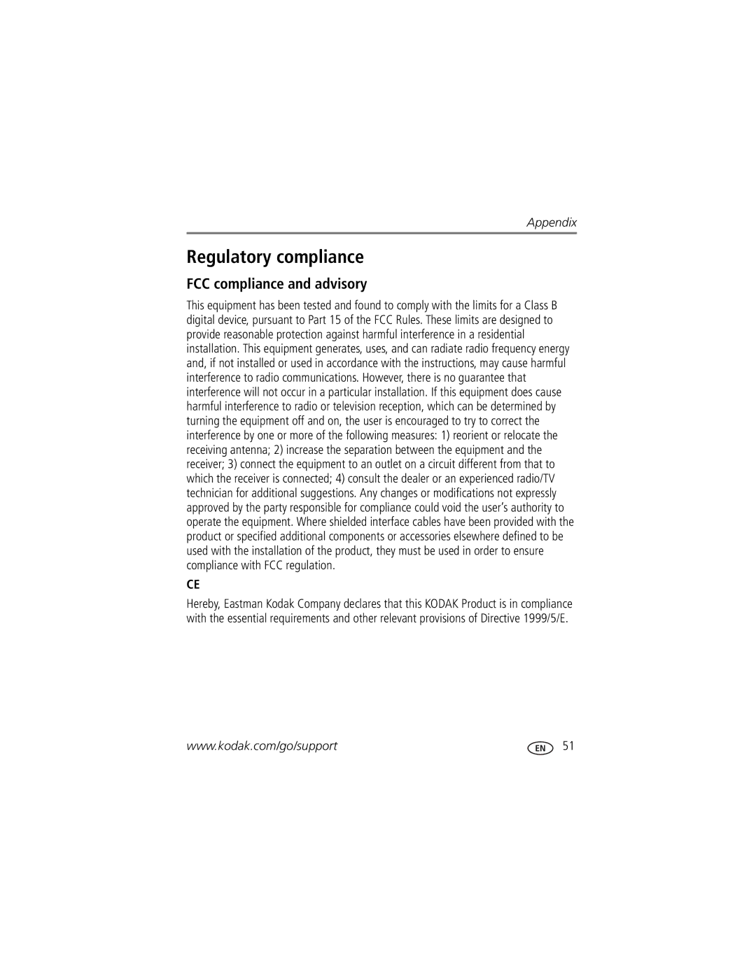 Kodak 1099969, CD83 manual Regulatory compliance, FCC compliance and advisory 