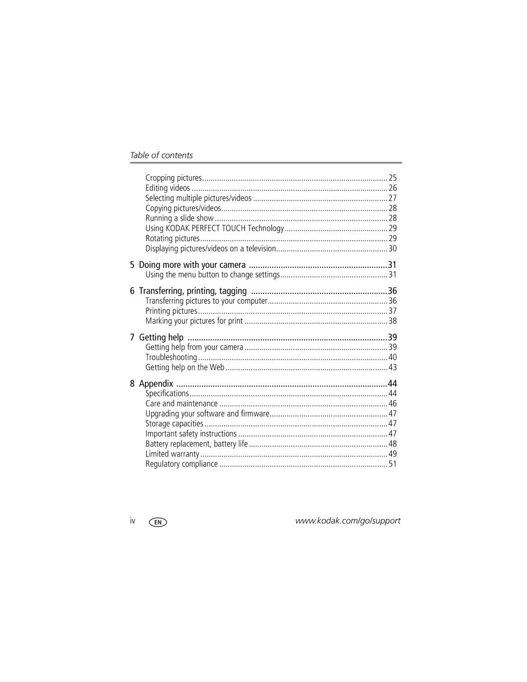 Kodak CD83, 1099969 manual Table of contents 