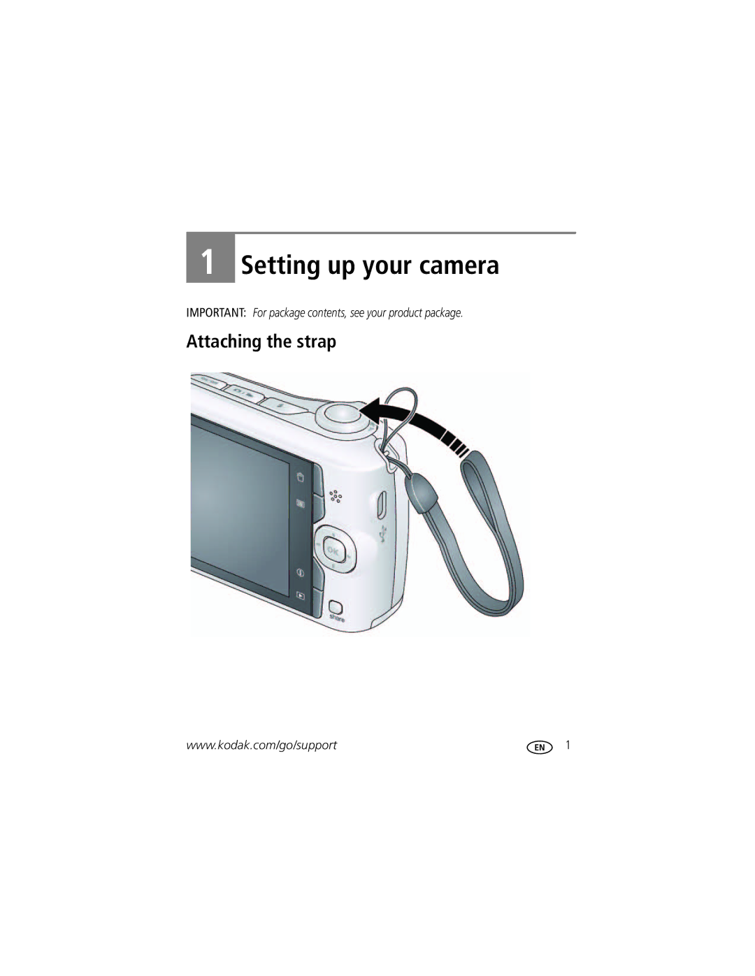 Kodak 1099969, CD83 manual Setting up your camera, Attaching the strap 