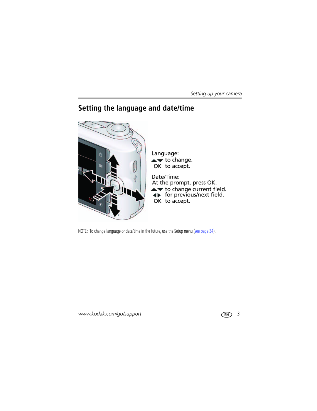 Kodak 1099969, CD83 manual Setting the language and date/time 