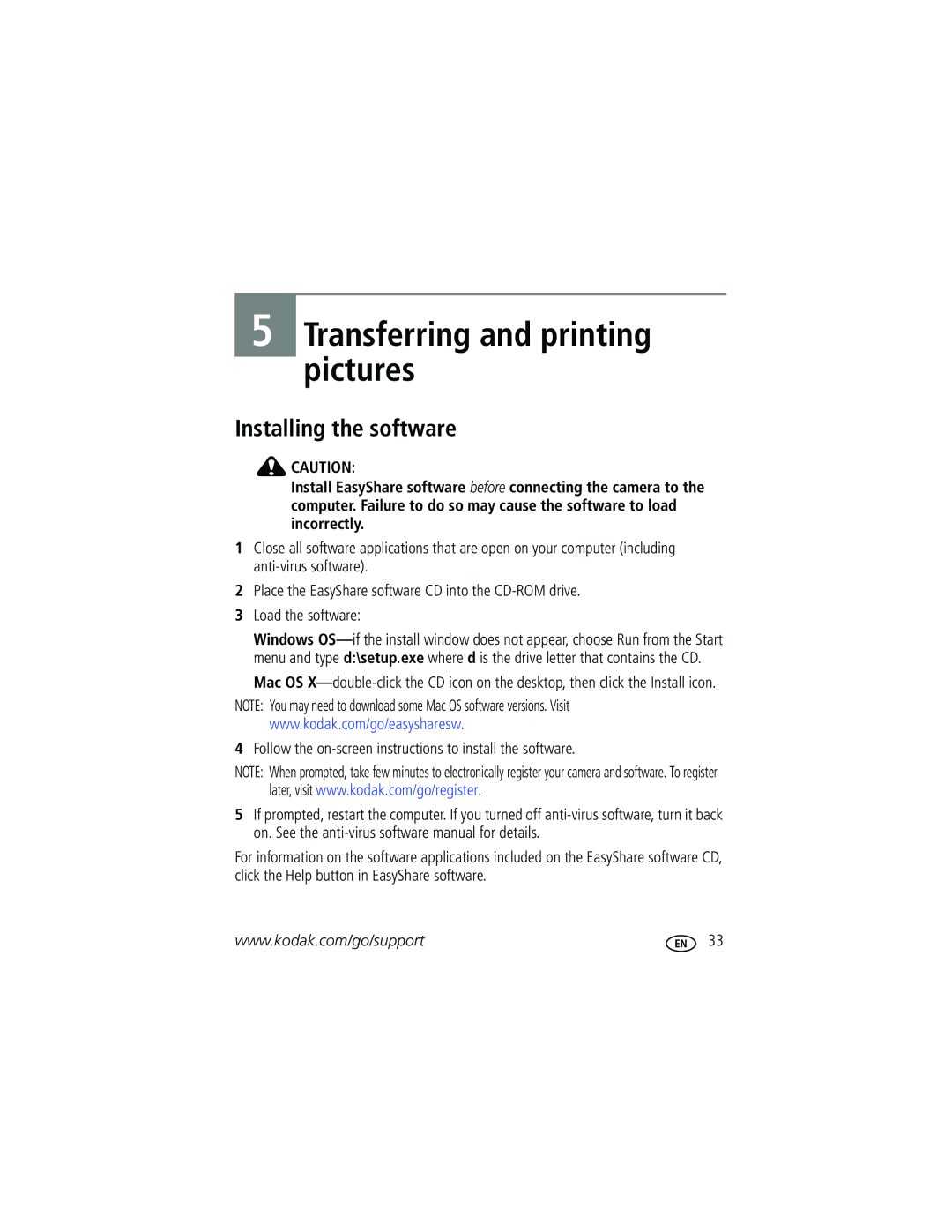 Kodak CD93 manual Installing the software, Follow the on-screen instructions to install the software 