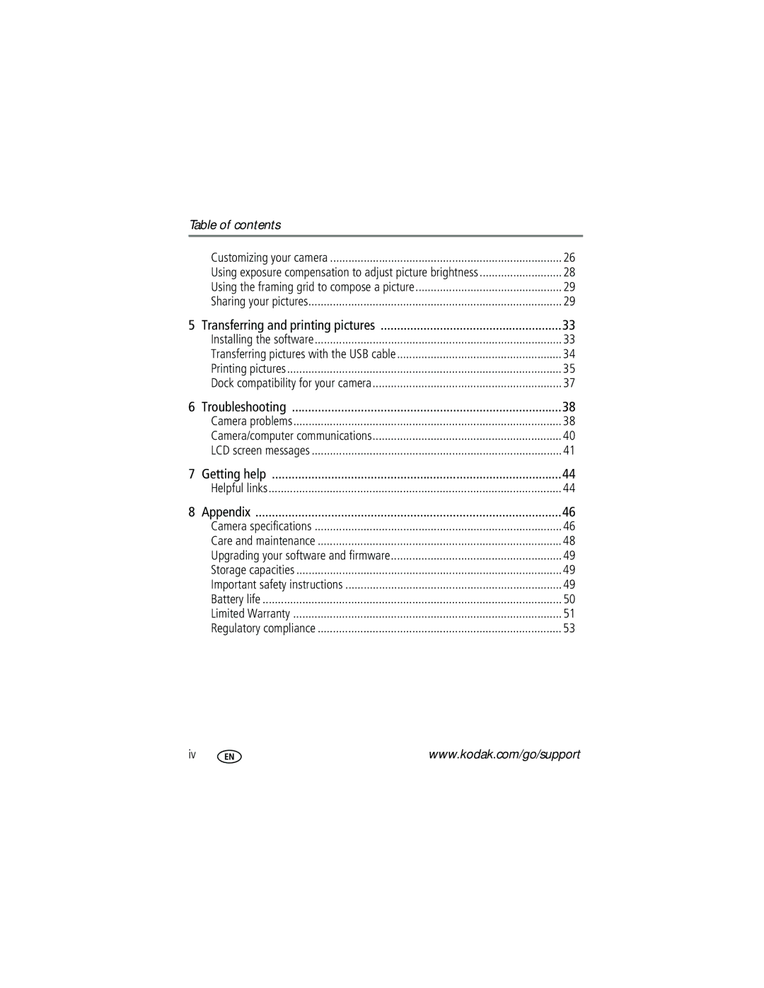 Kodak CD93 manual Table of contents 