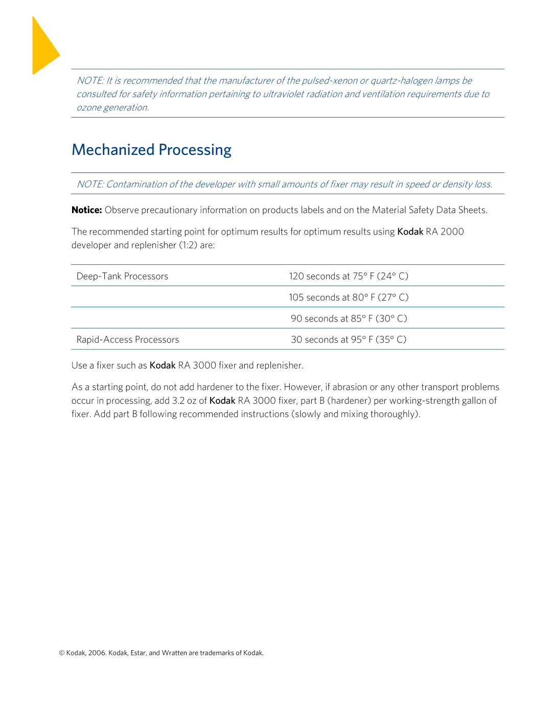 Kodak CGPM, CGP7 instruction sheet Mechanized Processing, Use a fixer such as Kodak RA 3000 fixer and replenisher 