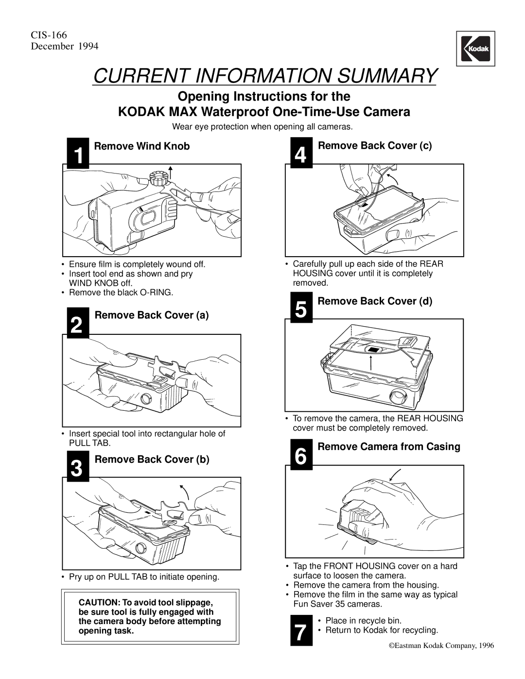 Kodak CIS-166 manual Current Information Summary 