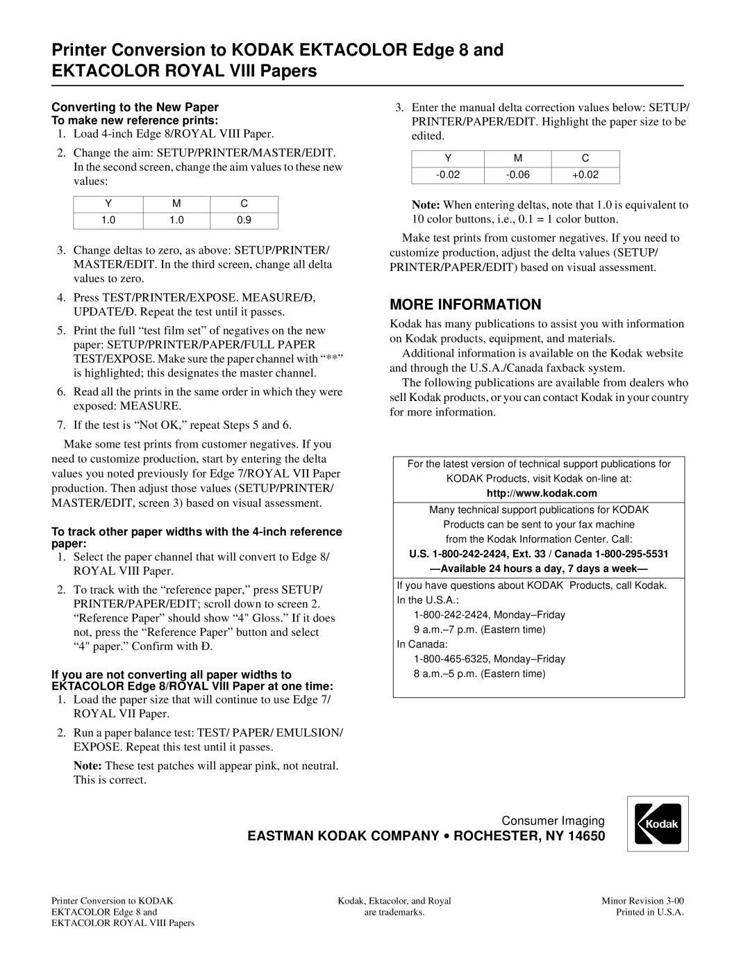 Kodak CIS-201 specifications More Information 