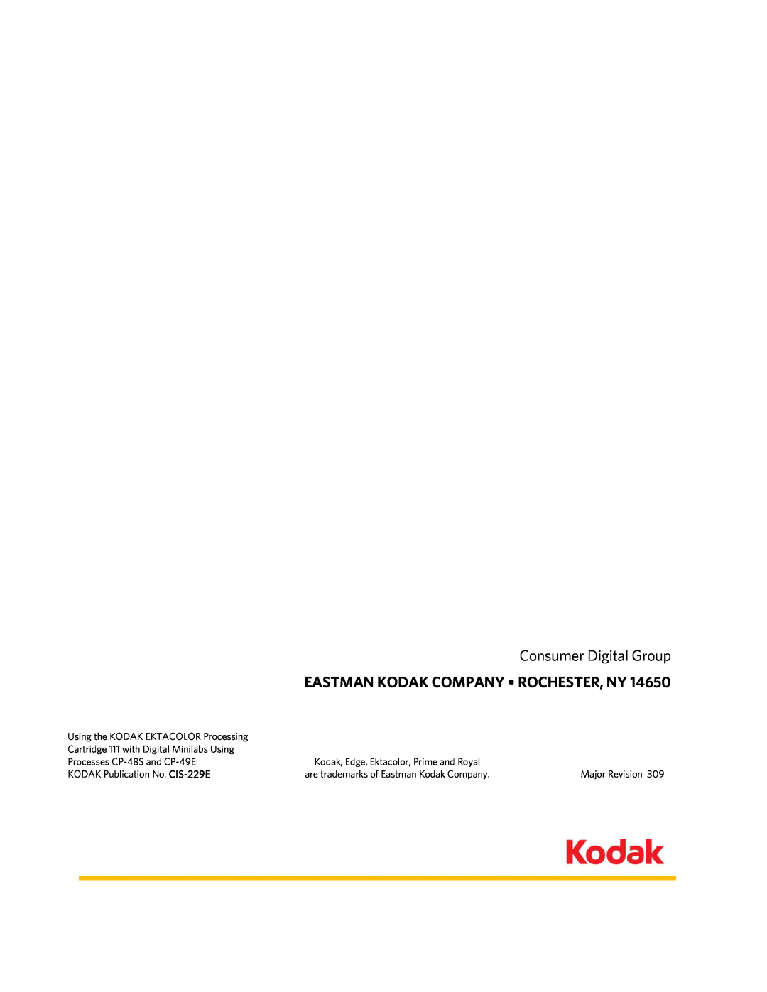 Kodak CP-48S manual Eastman Kodak Company Rochester, Ny, Consumer Digital Group, Using the KODAK EKTACOLOR Processing 