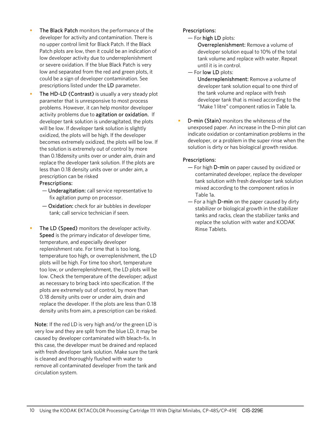 Kodak CP-48S manual For high LD plots 